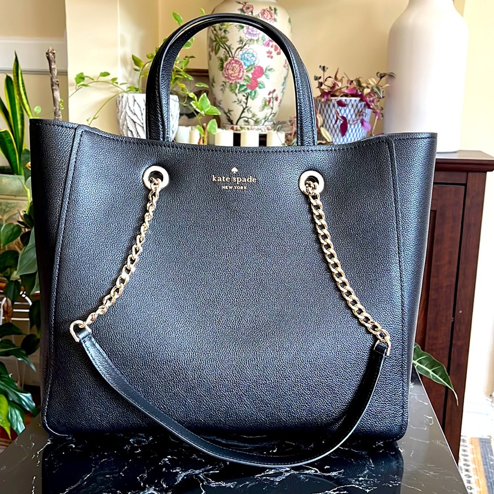 ♠️Kate Spade Large Infinite Triple Comp Tote Bag- Black- Pebble Leather-NWT - Picture 5 of 16